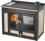 Termostufa a legna Klover Altea Country con forno, stile rustico, con ante a tre quarti e dettagli in ferro battuto.