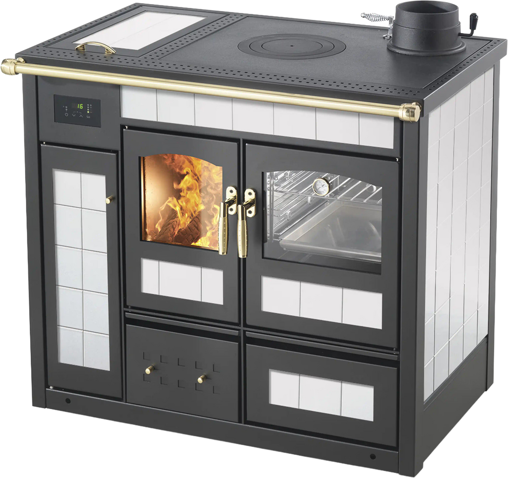 Termostufa a legna Klover Storica K-KP con forno in colore avorio, design elegante e funzionale per riscaldamento e cottura