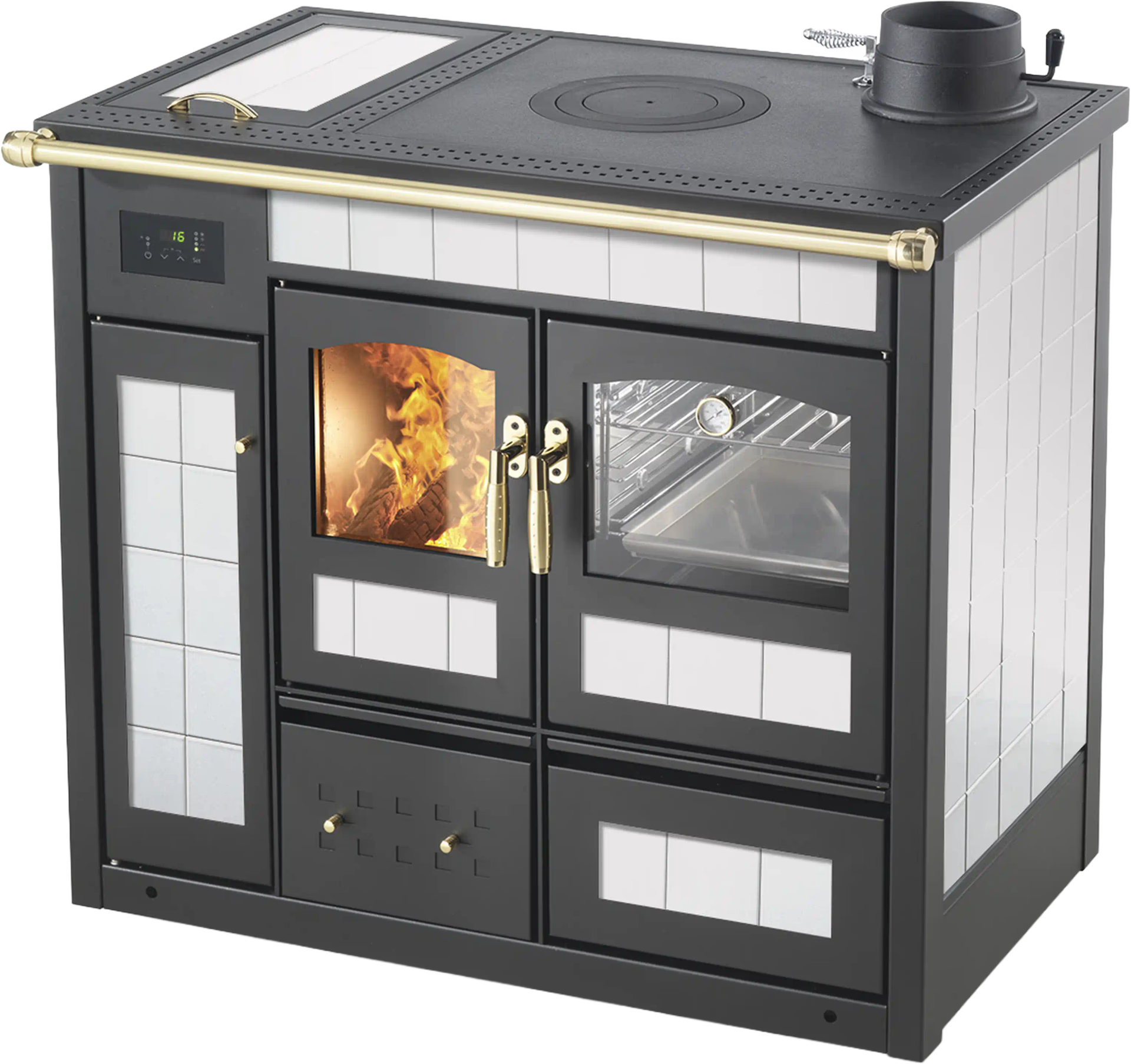 Termostufa a legna Klover Storica K-KP con forno in colore avorio, design elegante e funzionale per riscaldamento e cottura