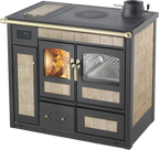 Termostufa a legna Klover Storica K-KP con forno, design beige e struttura tradizionale, ideale per riscaldamento domestico.