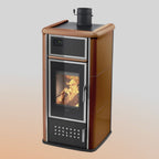 Termostufa a legna Klover Belvedere 20 con porta in vetro e finiture eleganti, ideale per riscaldamento domestico.