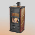 Termostufa a legna Klover Belvedere 30 con vetro frontale e pannello di controllo, design elegante e funzione di riscaldamento efficiente.