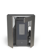 Stufa a pellet Klover Klin 80S con design moderno e pannello di controllo digitale, visibile davanti.