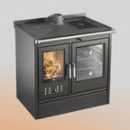 Stufa a legna Klover Star 90 con porta in vetro e design elegante, ideale per riscaldare ambienti domestici.