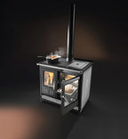 Stufa a legna Klover Star 90 Classic con porta in vetro e design elegante, ideale per riscaldare ambienti domestici.