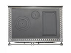 Stufa a legna Klover Star 90 Inox con porta in vetro e finiture in acciaio inossidabile, vista frontale.