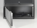 Stufa a legna Kuoki 110 con forno Klover, in acciaio nero, con porta in vetro e maniglie robuste, ideale per riscaldamento domestico