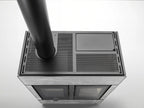 Stufa ibrida Dual Air Gres di Klover con pannello di controllo e vetro frontale, combinazione di legna e pellet.