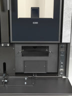 Stufa ibrida Dual Air Gres di Klover con porta in vetro e display digitale, combinazione di legna e pellet per riscaldamento efficiente