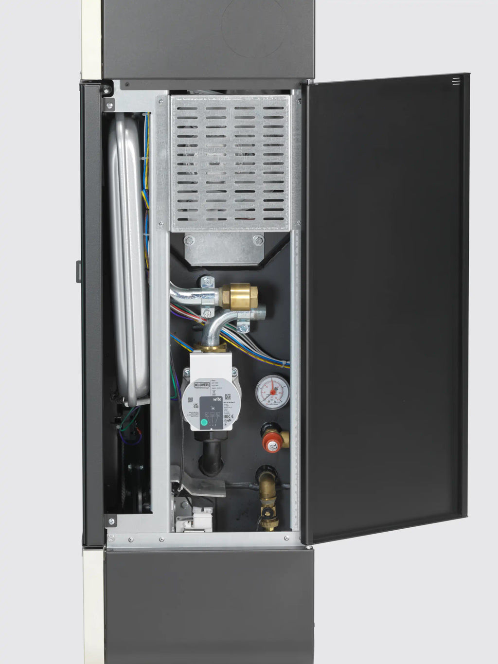 Termostufa a pellet Klover Diva Slim Gres, con design moderno e superficie in gres, visibile in immagine.