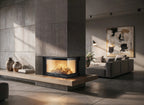 Camino a legna Orion Corner R di Klover, angolare destro con design moderno e finiture eleganti, visibile in immagine.