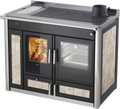 Termostufa a legna Klover Altea Plus con forno, vista frontale con porta in vetro e maniglie in metallo.
