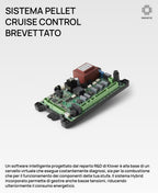 Stufa a pellet Klover Diva Slim Air 100S in pietra, vista frontale con pannello di controllo e uscita fumi.