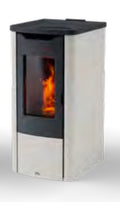 Stufa a pellet Brunale 8 KW di Dielle Stufe, con display digitale e design moderno, vista frontale.