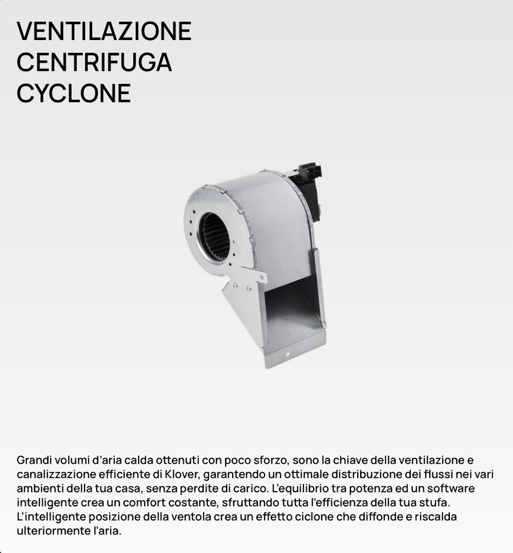Termostufa a pellet Klover Thermoaura 120s visibile con display digitale e pannello di controllo frontale.