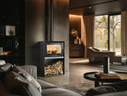 Stufa a legna Klover Venus 110s con porta in vetro e design elegante, ideale per riscaldare ambienti domestici.