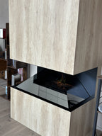 Caminetto elettrico Ambient Fire Bieffe Shop, usato in ottime condizioni, con fiamme artificiali e design moderno.