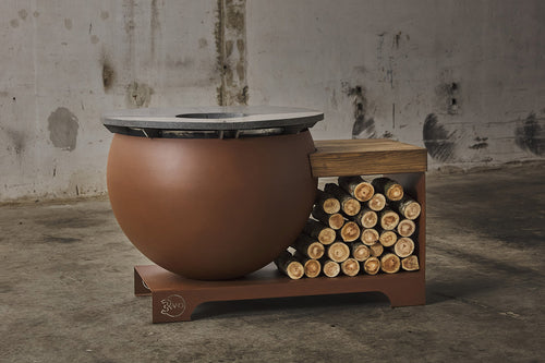 Focolare a legna Binari BELL.O in corten, barbecue in metallo per grigliate all'aperto.