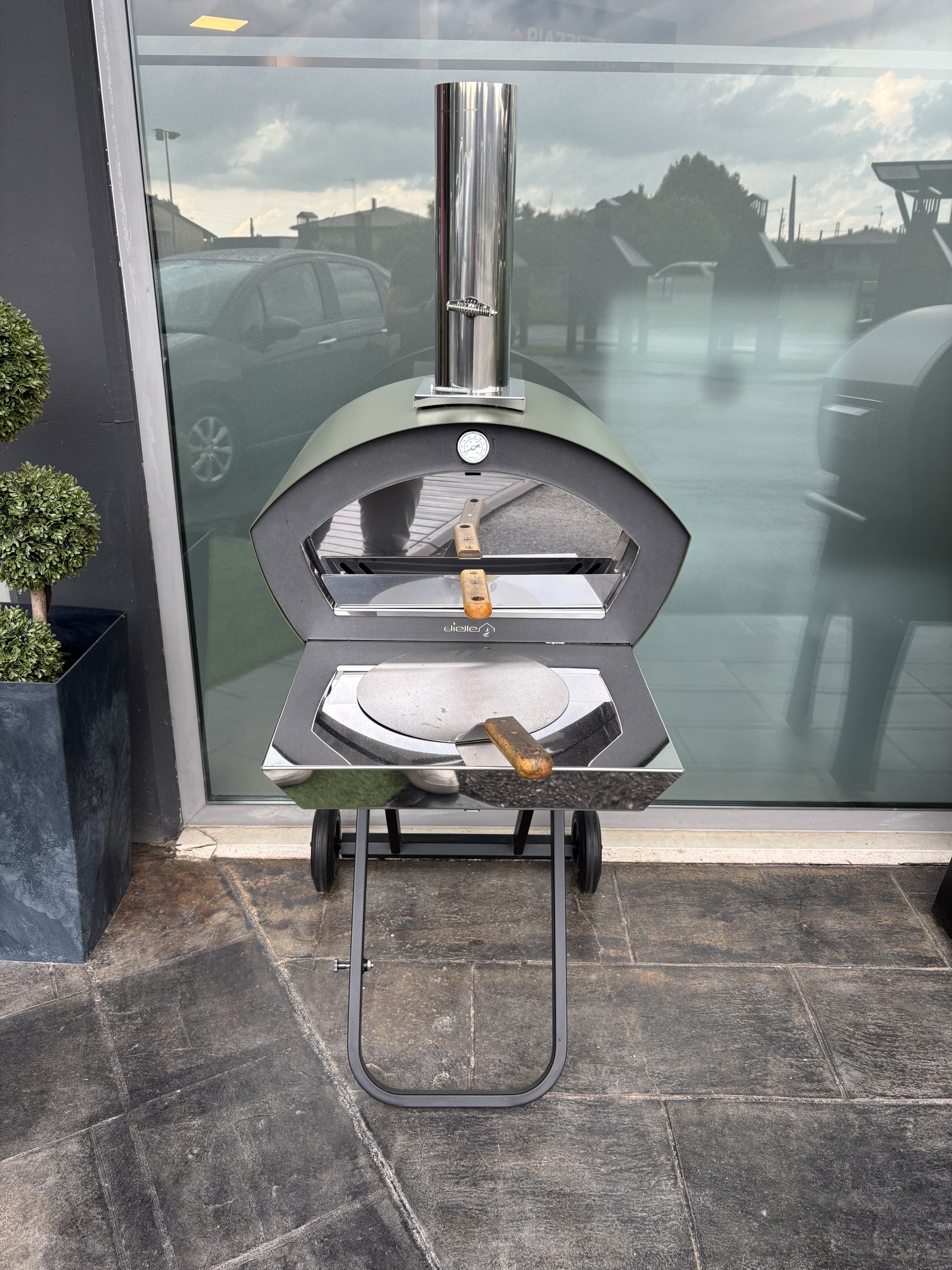 Forno a legna e gas Dielle Stufe Genial, con porta in acciaio e finiture in ceramica, perfetto per cotture tradizionali