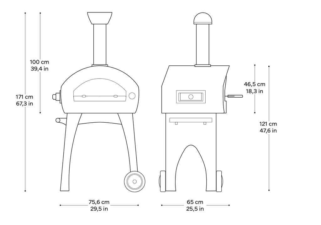 Forno a legna e gas Dielle Stufe per patio, con struttura robusta e design elegante, ideale per cucinare all'aperto