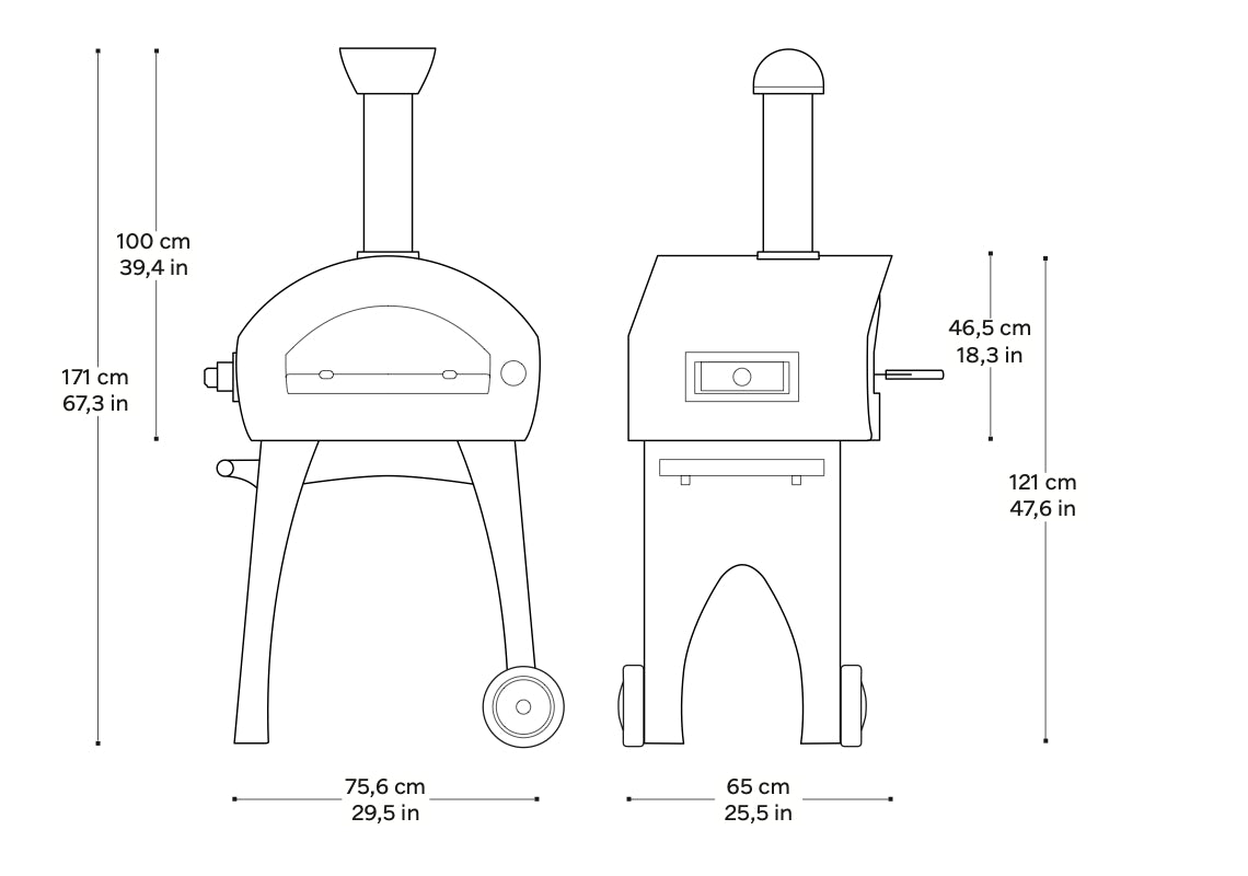 Forno a legna e gas Dielle Stufe per patio, con struttura robusta e design elegante, ideale per cucinare all'aperto