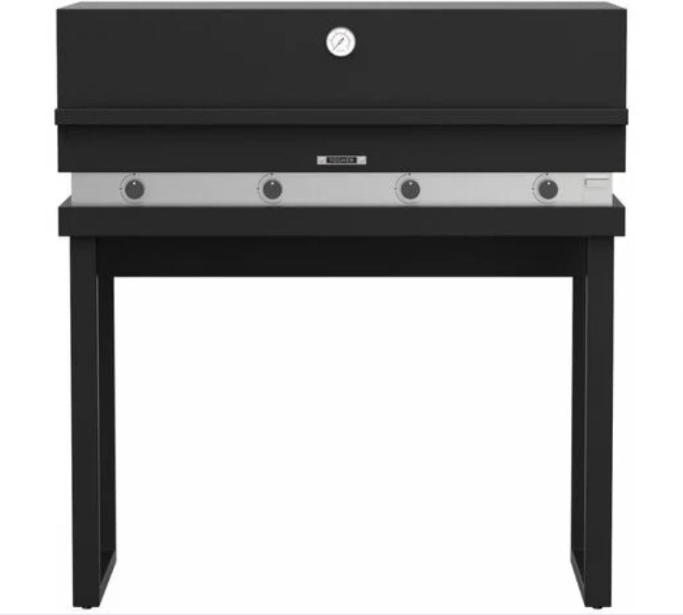 Barbecue a gas Fògher FGA 1000 FO con gambe, piano di cottura in metallo e maniglie, ideale per grigliate all'aperto.