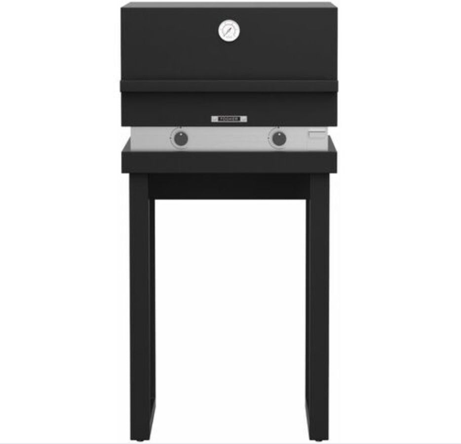 Barbecue a gas Fògher FGA 500 FO con gambe, griglia in acciaio e piano di cottura in metallo, ideale per grigliate all'aperto.