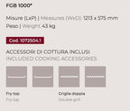 Barbecue a gas Fògher FGB 1000 da incasso con piani di cottura e grille in acciaio, ideale per cucinare all'aperto.