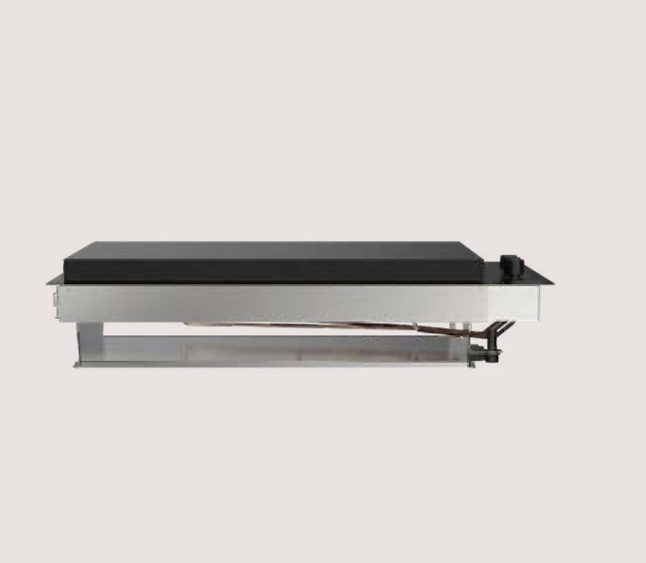Barbecue Fògher FGB 750 a gas da incasso con piani di cottura in acciaio e apertura frontale, ideale per cucina all'aperto.