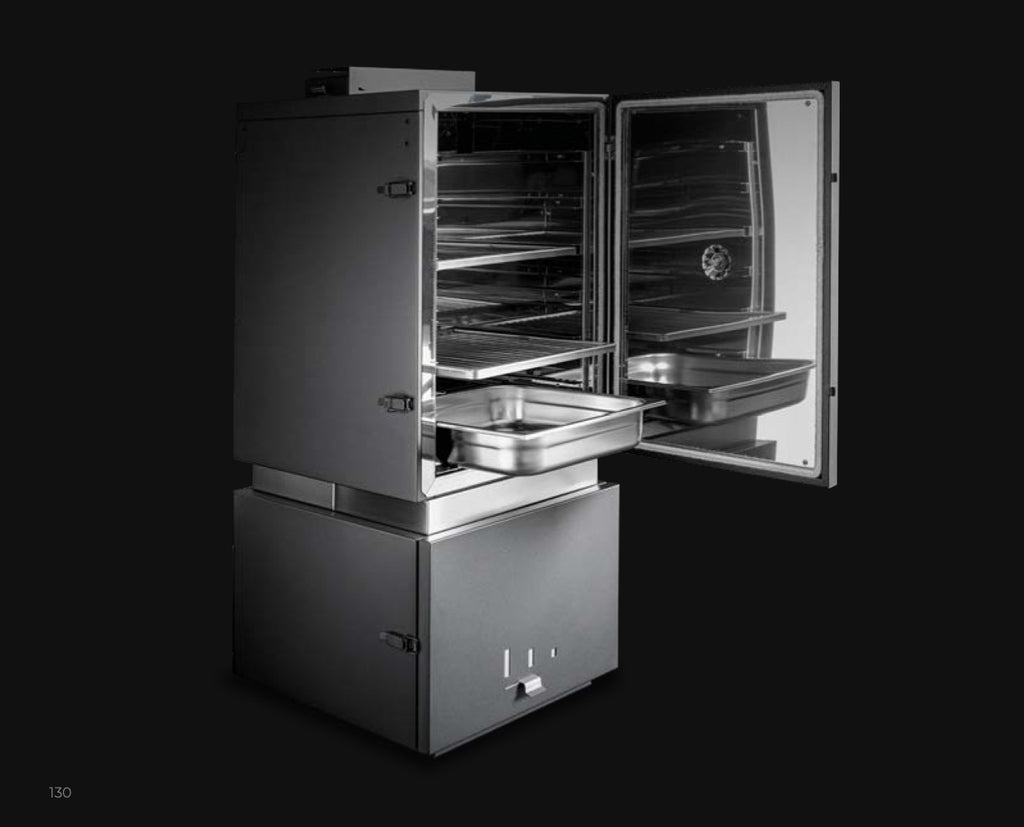 Affumicatore Fògher WS 450, barbecue a legna in acciaio con coperchio e manici, ideale per cotture all'aperto.