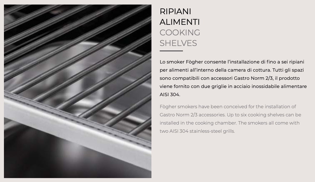Affumicatore Fògher WS 450 per barbecue a legna, con camino e griglia in acciaio inox, ideale per cotture a fumo naturale.