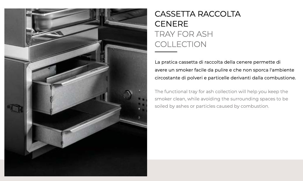 Affumicatore Fògher WS 450, barbecue a legna in acciaio, con coperchio e manici, ideale per cotture all'aperto e affumicature