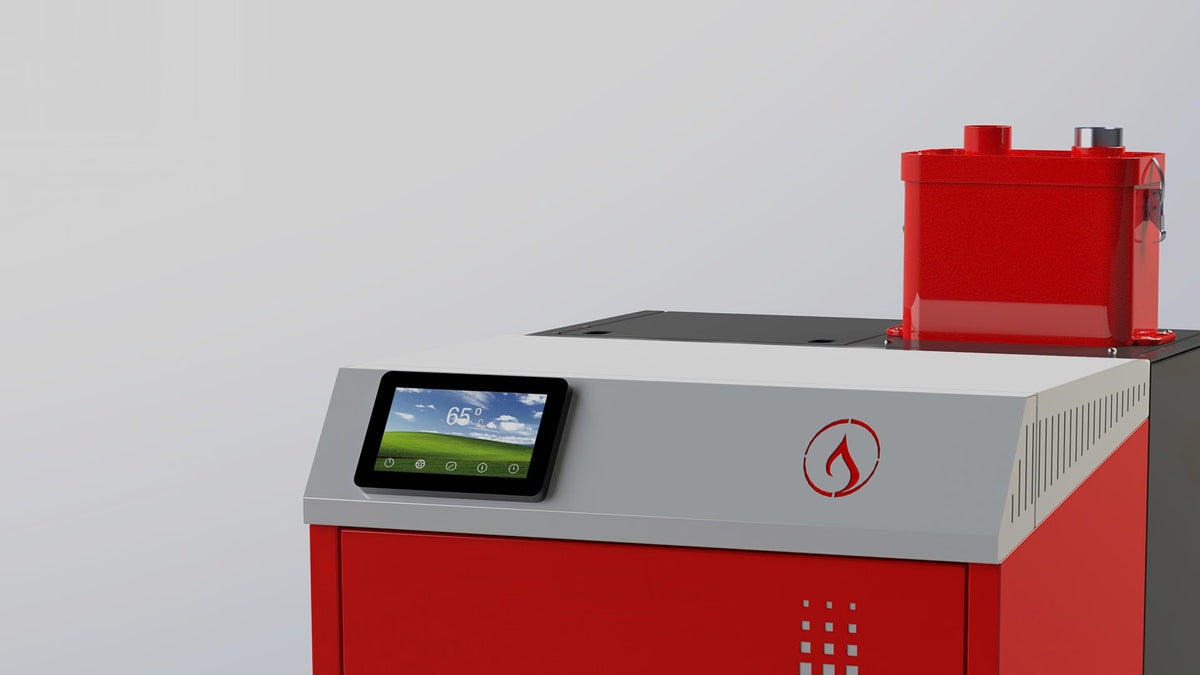 Caldaia a pellet Carinci Eco Power Infinity con pannello di controllo digitale e corpo in acciaio inox.
