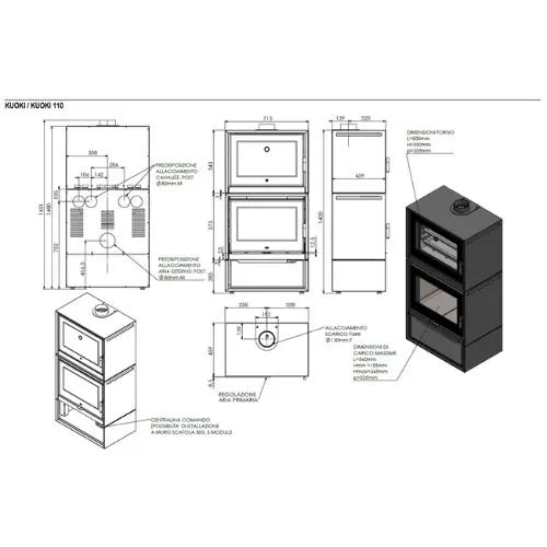 Stufa a legna Klover Kuoki 110 con forno, con porta in vetro e design moderno, ideale per riscaldamento domestico