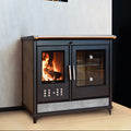 Stufa a legna Klover Star 90 Classic con porta in vetro e finiture nere, ideale per riscaldare ambienti domestici.