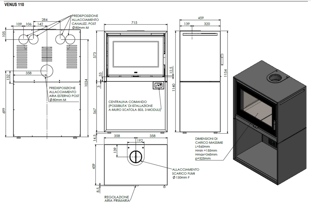 Stufa a legna Klover Venus con porta in vetro e design moderno, ideale per riscaldare con stile.