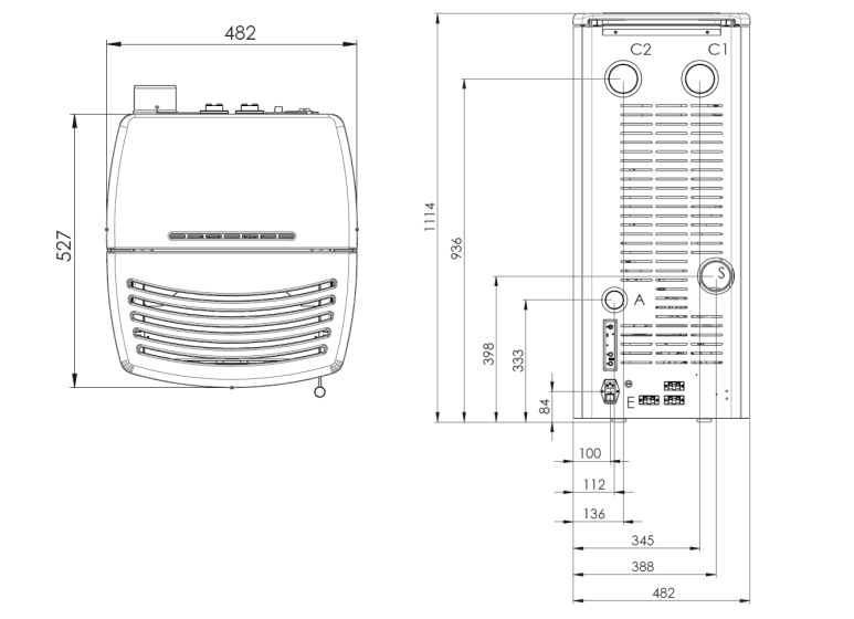 Stufa a pellet Klover Aura 120s AIR con design moderno e display digitale, visibile in immagine.