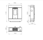 Stufa a pellet Klover Diva Air con design moderno e display digitale, vista frontale con pannello di controllo e uscita fumi