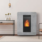 Stufa a pellet Klover Diva Total Stone con rivestimento in pietra, design elegante e moderna per riscaldamento domestico.