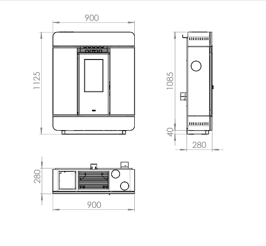 Stufa a pellet Klover Diva Wood Air con design elegante e moderna, vista frontale con portas e pannello di controllo.