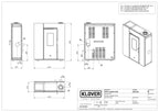 Stufa a pellet Klover Klin 80S con design moderno, vista frontale con pannello di controllo e tubo di scarico in acciaio