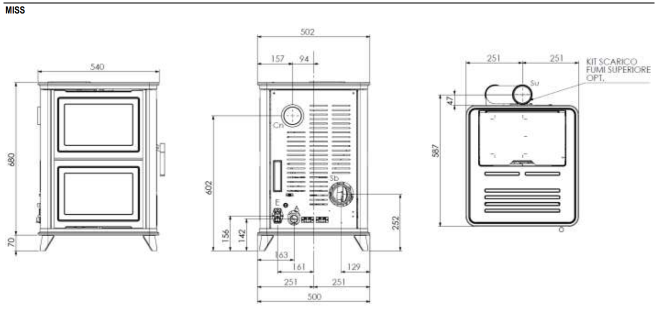 Stufa a pellet Klover Miss Air con design moderno e compatto, vista frontale con porta in vetro e controllo digitale