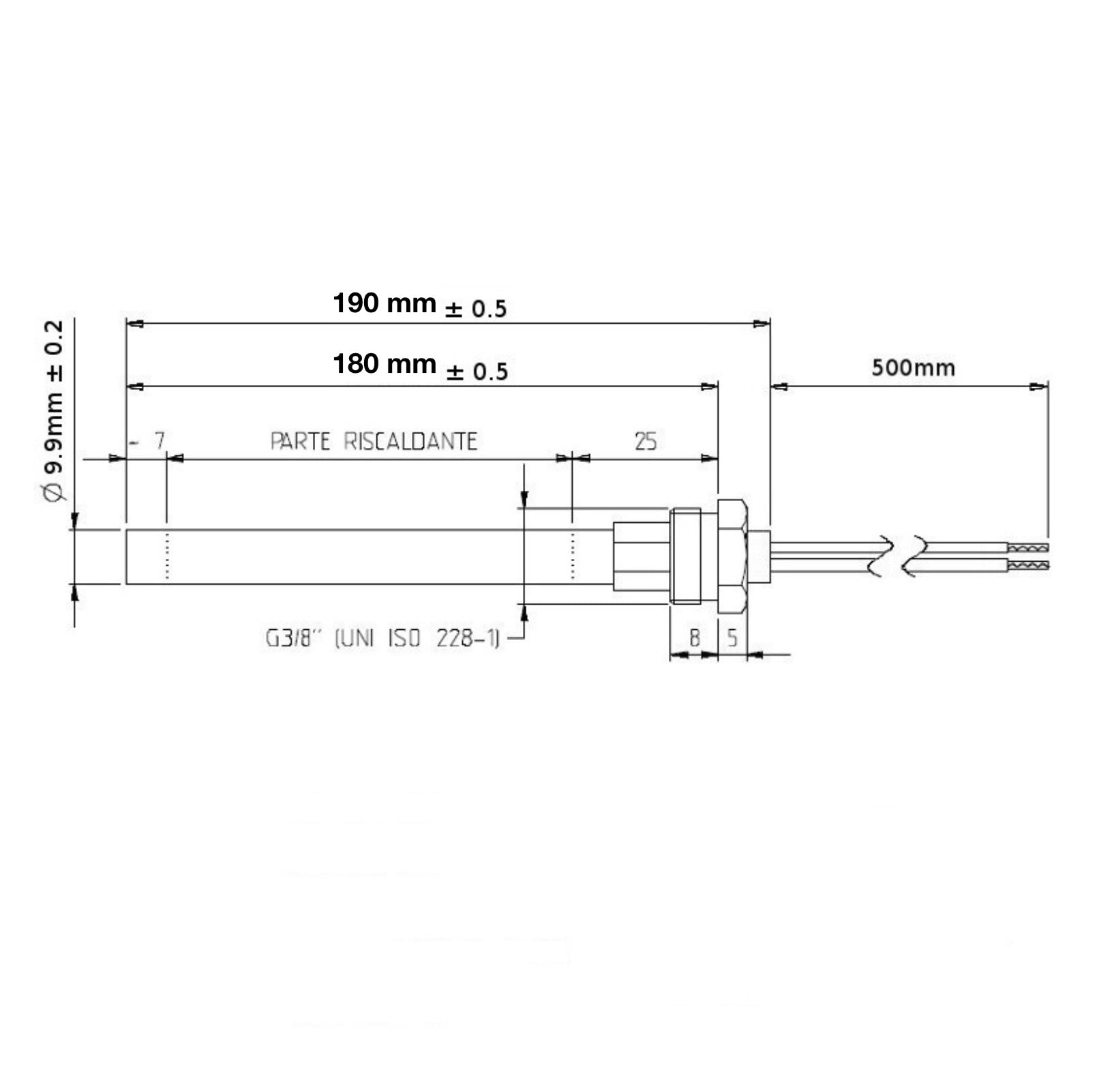 Candela compatibile Piazzetta da 380 watt, accessori e ricambi per caldaie e stufe, visibile in primo piano nell'immagine.
