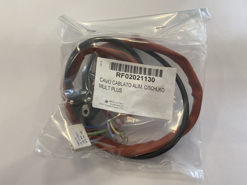Cavo cablato per sistema multifuoco Piazzetta, accessori e ricambi, mostra i connettori e il cavo nero.