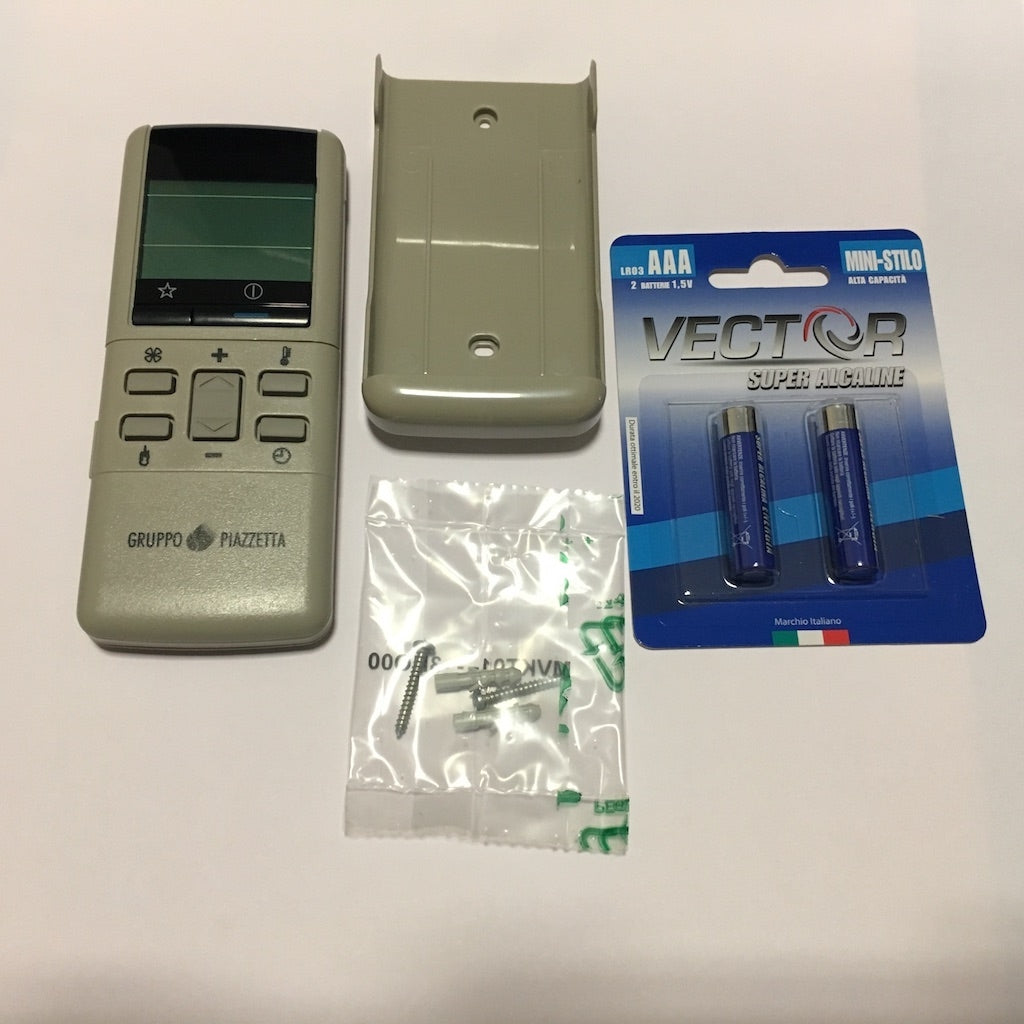 Telecomando LCD Piazzetta per stufe a pellet, accessori e ricambi, con display digitale e pulsanti di controllo.