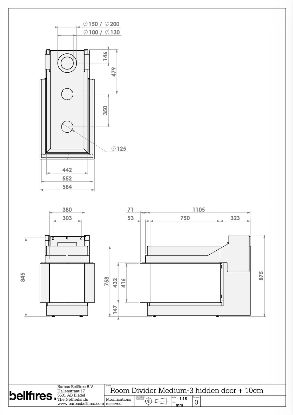 Caminetto a gas Piazzetta Bellfires Room Divider Medium 3, design elegante con porta in vetro e finiture moderne.