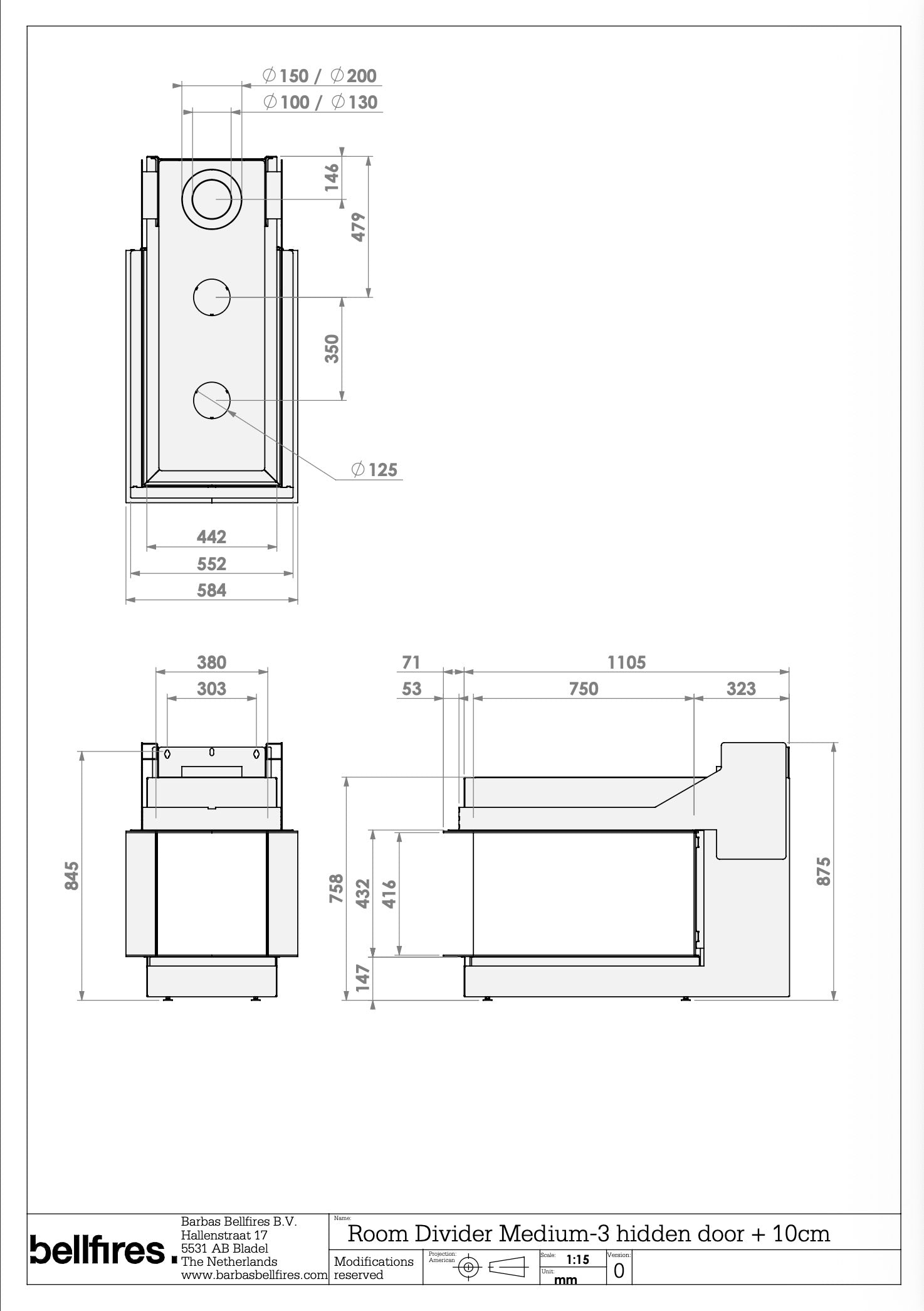Caminetto a gas Piazzetta Bellfires Room Divider Medium 3, design elegante con porta in vetro e finiture moderne.