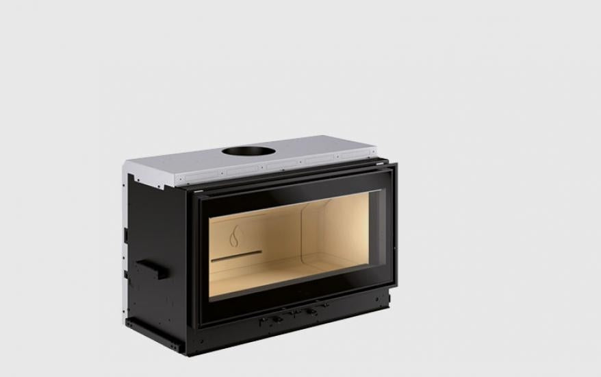 Caminetto a legna Piazzetta MC 90/44 con design moderno e vetro frontale, ideale per riscaldare e decorare l'ambiente domestico