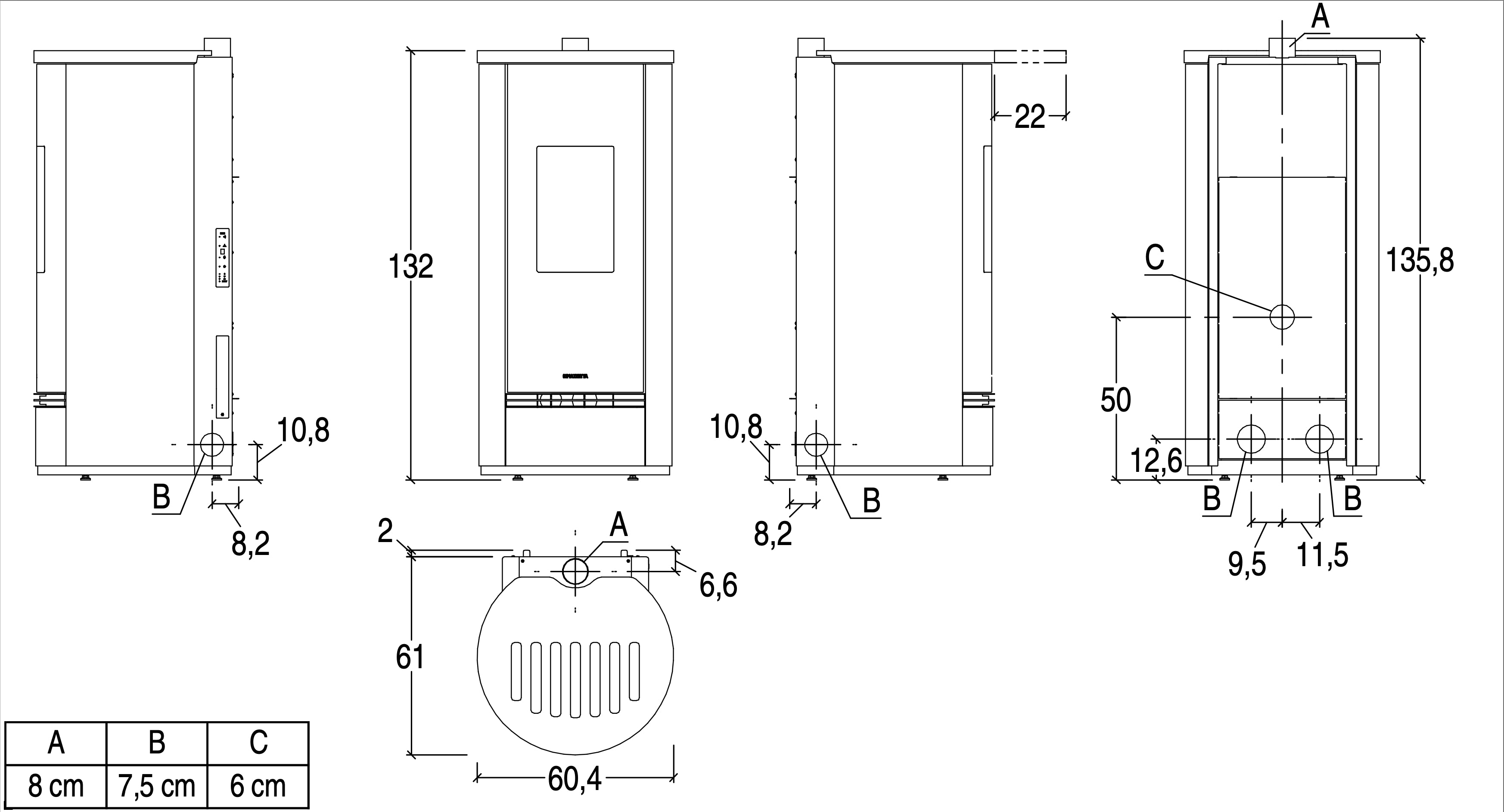 Stufa a pellet Piazzetta P 230 T usata, con design moderno e display digitale, visibile in un ambiente domestico.
