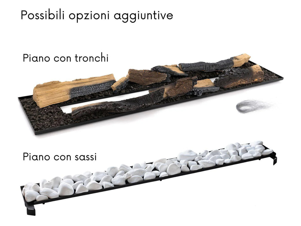 Bruciatore a bioetanolo Planika FLA4, design moderno, con fiamma visibile, realizzato in materiali resistenti.